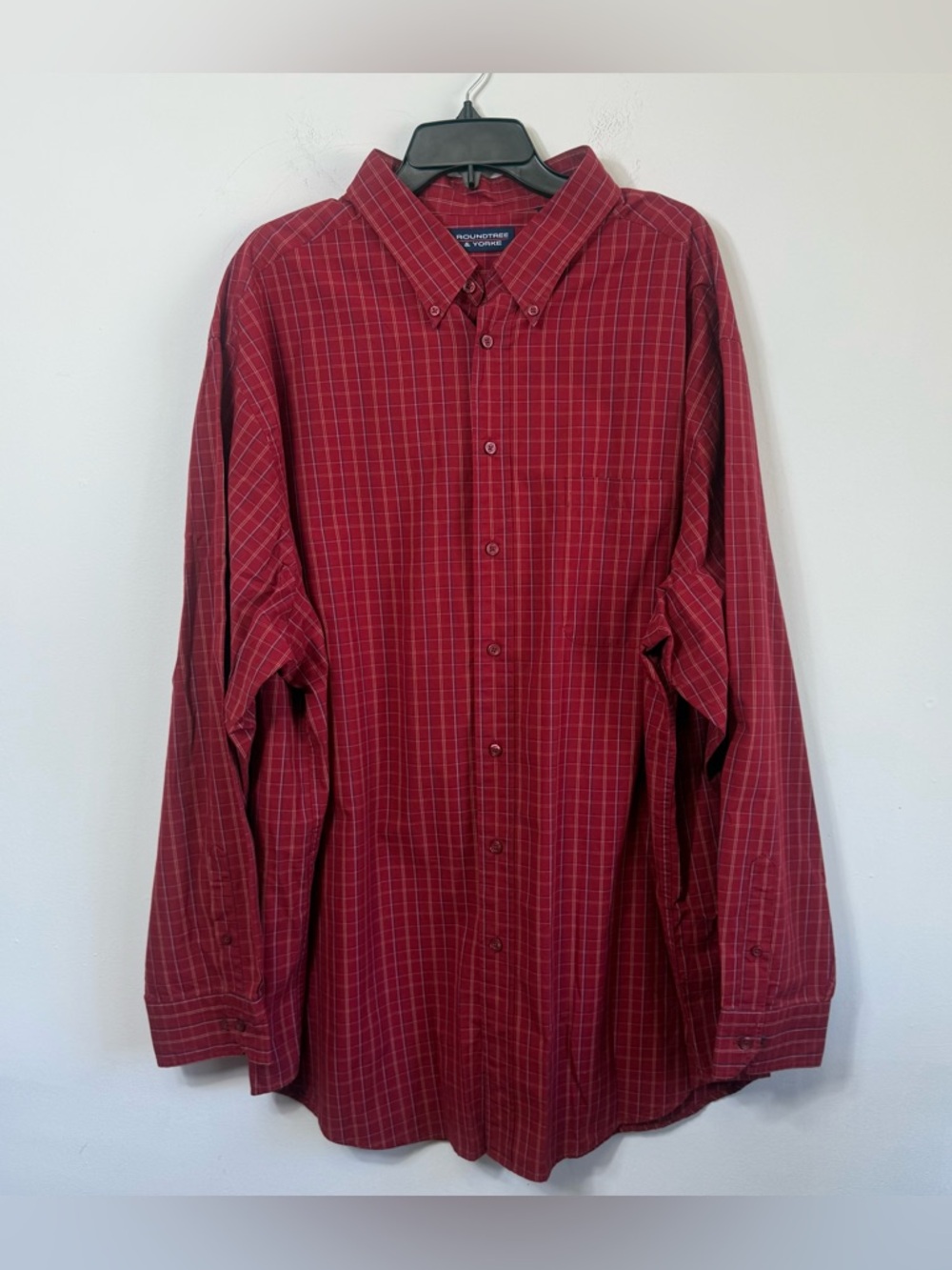 Roundtree & Yorke Red Plaid Button Down Shirt 3XLT Big & Tall 100% Cotton
